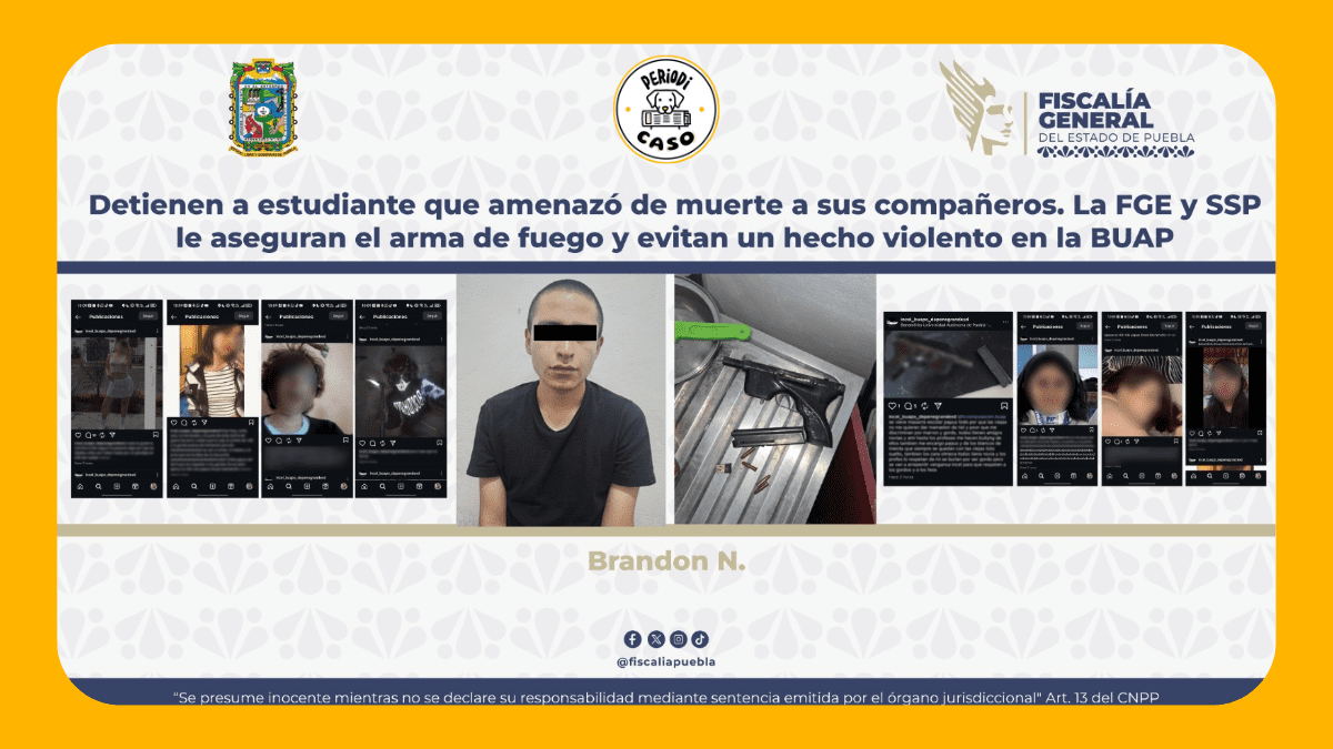 Detienen a presunto responsable de amenazas contra la BUAP en Puebla