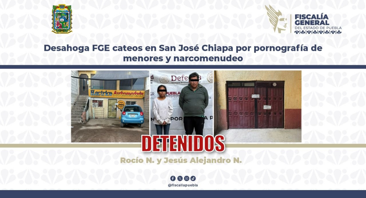 Catean casas en San José Chiapa por pornografía infantil y drogas